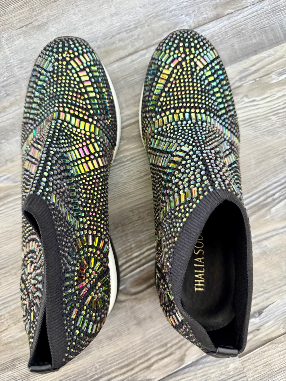 Thalia Sodi Black Slip-On Platform Sneakers with Iridescent Crystal Details - Picture 2 of 3